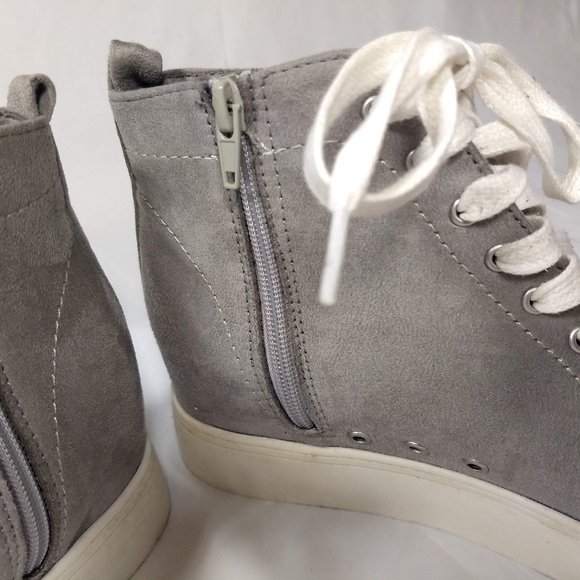 Very G High Top Gray Suede Cheetah Print Platform Sneakers Women Size 7.5 - Picture 6 of 9